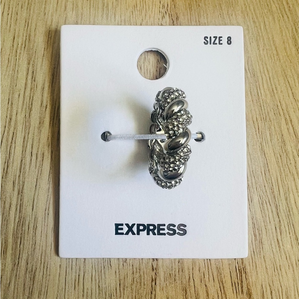 NEW Express Silver Tone Twisted Bling Ring Size 8✨